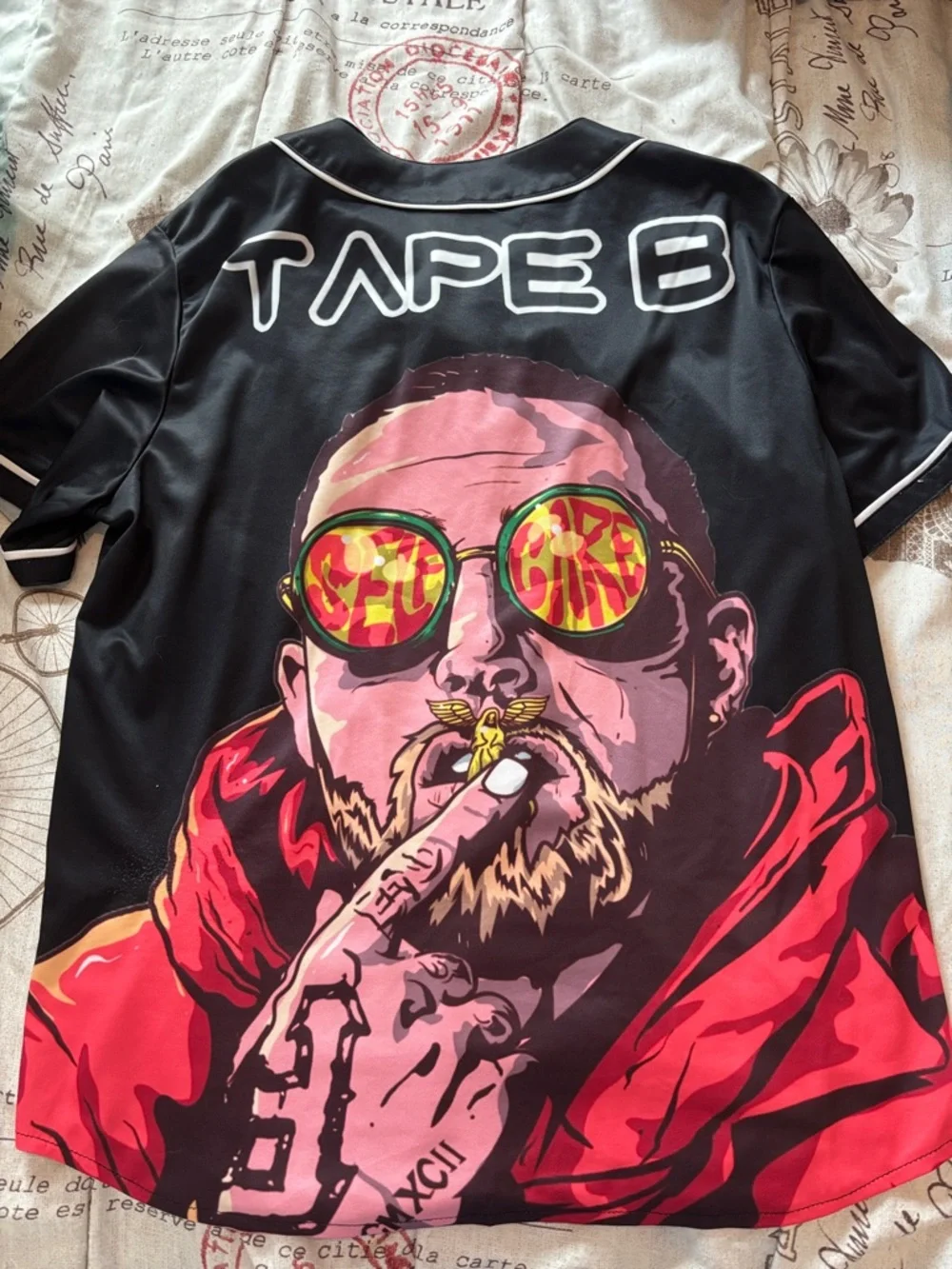 TAPE B Black Baseball Jersey with Bold Red Graphic - Picture 2 of 2